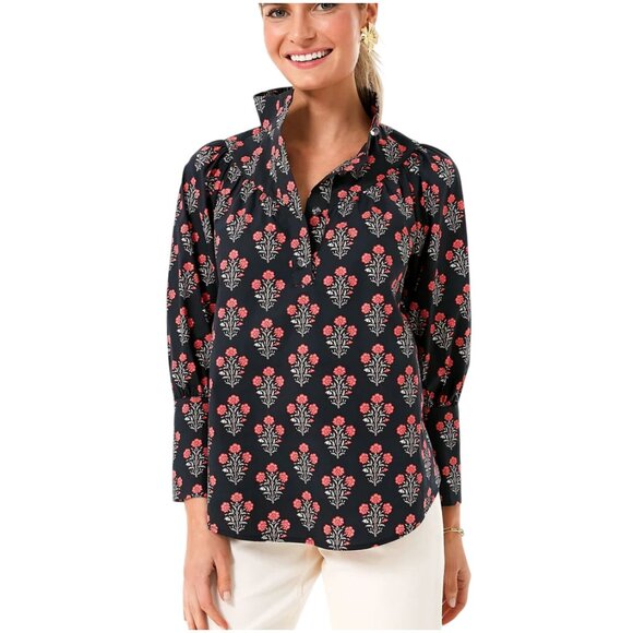 Tuckernuck Corrigan Blouse in black dahlia size XXL black pink floral shirt top - Picture 1 of 11